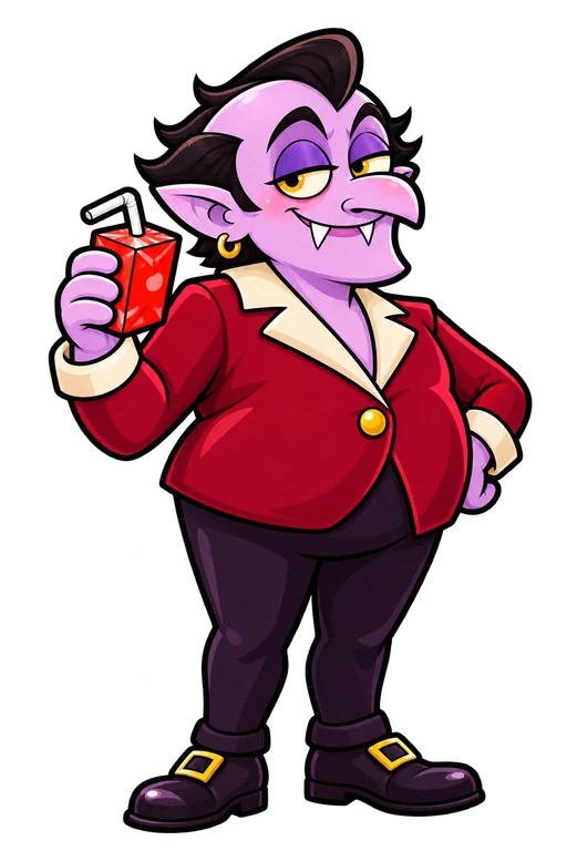 The vampire from Suck It, with his signature red juice carton